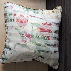 Floral Throw Pillow With Cord Feather Down Insert 20x20